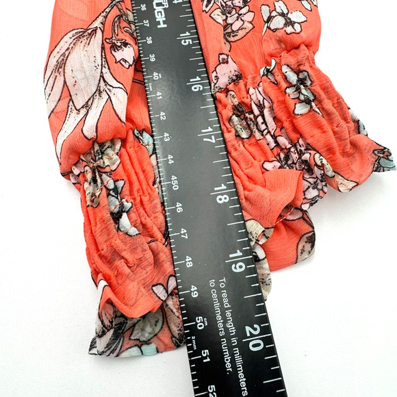 SARA MICHELLE NWT Womens 2X Coral Pink Floral Tie Neck Crepe Tunic Blouse Ruffle - Picture 7 of 7